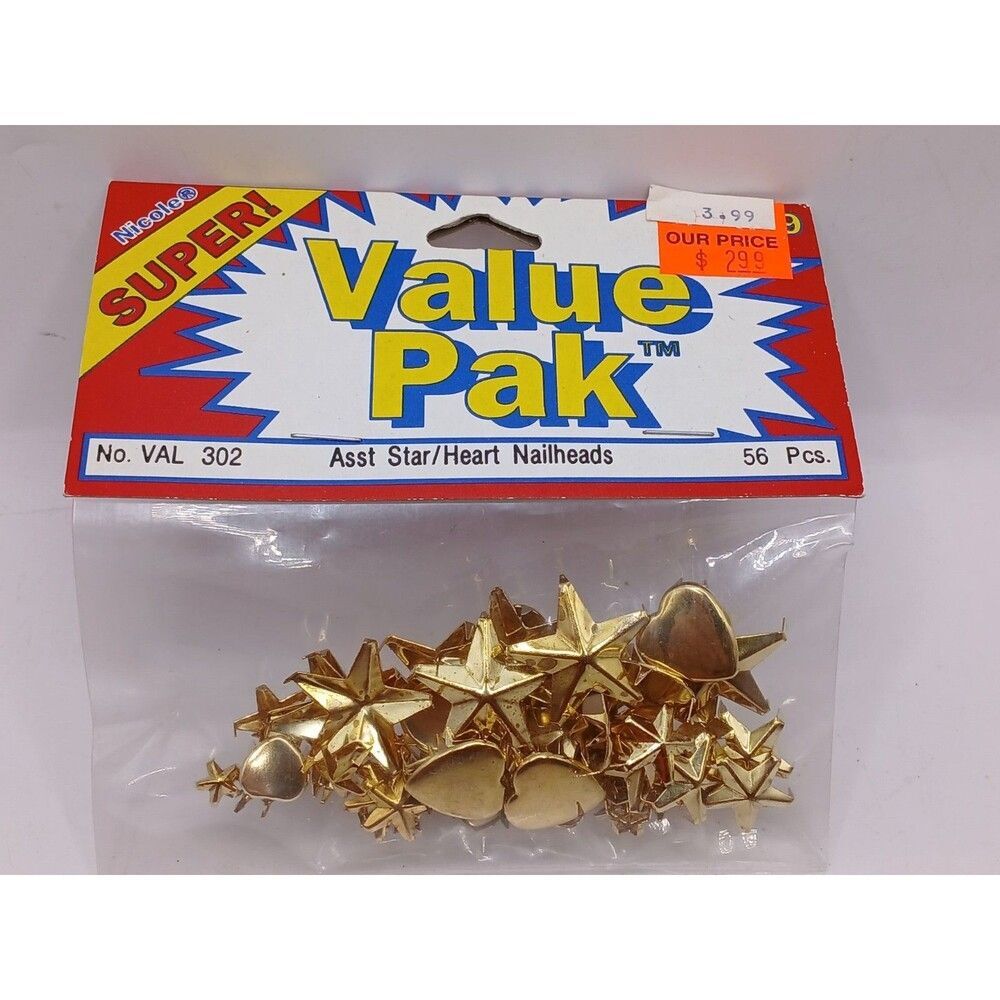 Vintage Pack Of Nicole Super Value Pack Asst Star/Heart Nailheads 56pc VAL 302